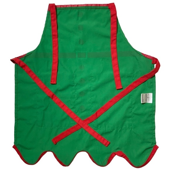 Apron Holiday Christmas Elf Bib Apron Adjustable Ties One Size Kids Green Red - Picture 5 of 11
